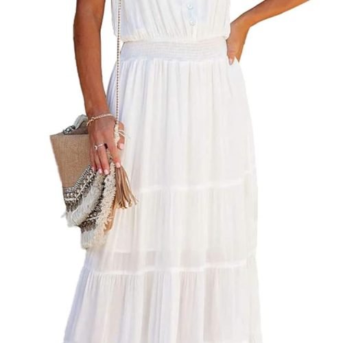 Womens Summer Spaghetti Strap Sleeveless High Waist Beach Long Maxi Sun Dress