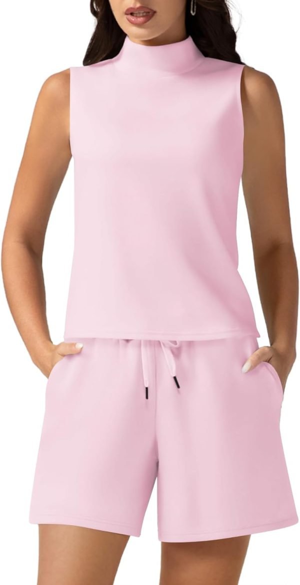 Women's Summer 2 Piece Outfits Mock Neck Tank Top High Waisted Shorts Lounge Sets 2024 Fashion Tracksuit