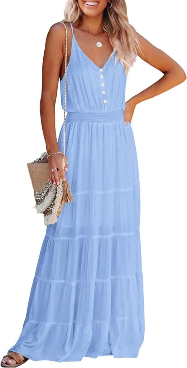 61aWGV5o0uL._AC_SL1500 Womens Summer Spaghetti Strap Sleeveless High Waist Beach Long Maxi Sun Dress