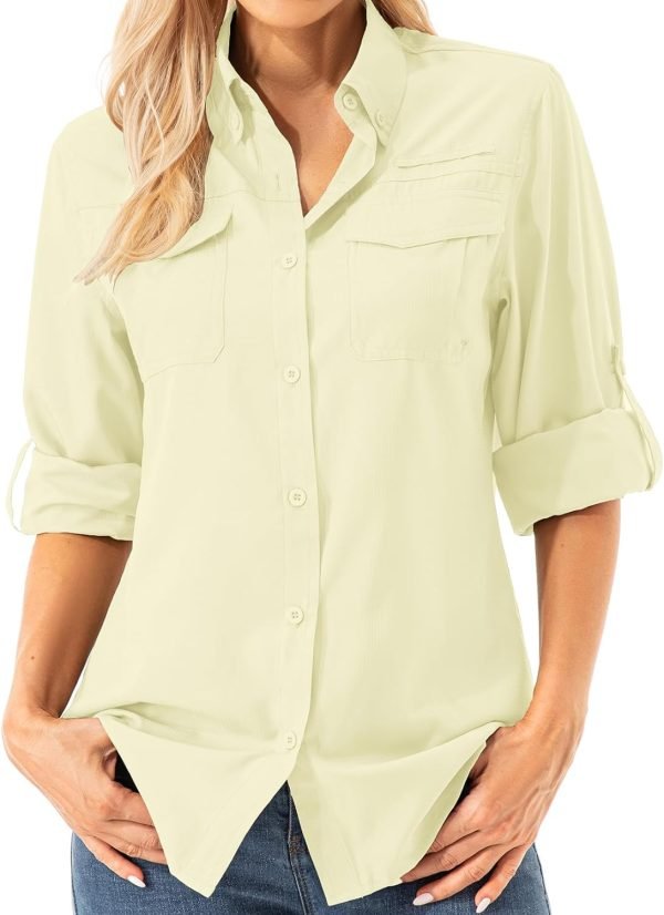 61f253P9CfL._AC_SL1500 Womens UPF 50+ UV Sun Protection Safari Shirts Long Sleeve Outdoor Cool Quick Dry Fishing Hiking Gardening Shirts