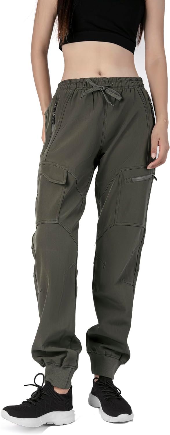 61fh_8YBuiL._AC_SL1500 Women's Athletic Hiking Cargo Joggers Pants Outdoor Workout Lightweight Quick Dry UPF 50 Zipper Pockets