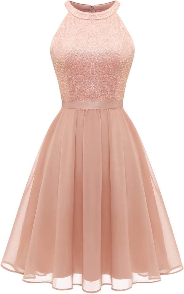 61g5Hjv03wL._AC_SL1500 Sequin Halter Prom Dress for Women Party Night Elegant Wedding Bridesmaid Dresses