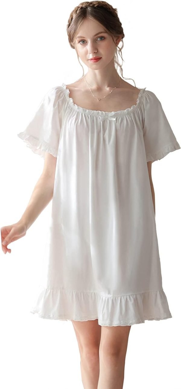 61hLK8bifVL._AC_SL1500 Women's Cotton Nightgowns Vintage Lightweight Gown Sets Short Sleeve Princess Nightdress