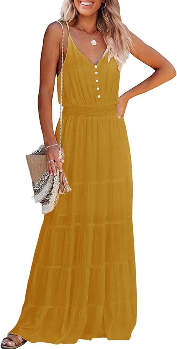61jDSN3b4fL._AC_SL1500 Womens Summer Spaghetti Strap Sleeveless High Waist Beach Long Maxi Sun Dress