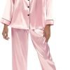 61kFzchWoGL._AC_SL1500 Women's Silk Satin Pajamas Set Long Sleeve Sleepwear Soft Pjs Set Two Piece Button Down Loungewear Pj Set