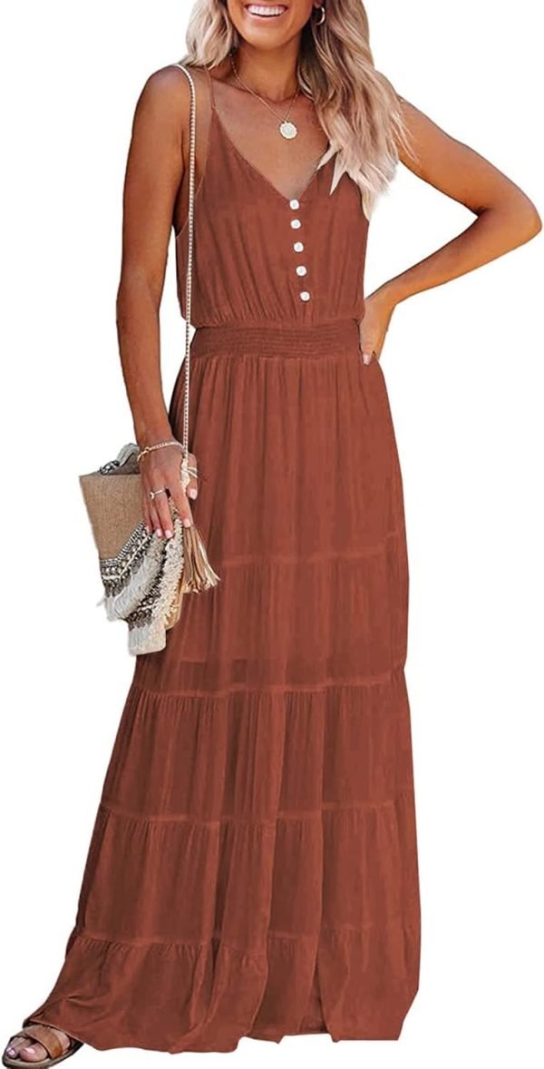 61lV12grwXL._AC_SL1500 Womens Summer Spaghetti Strap Sleeveless High Waist Beach Long Maxi Sun Dress