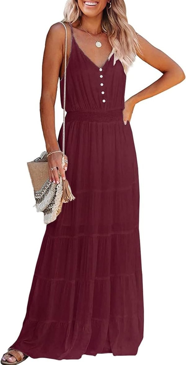 61lXU_2gxIL._AC_SL1500 Womens Summer Spaghetti Strap Sleeveless High Waist Beach Long Maxi Sun Dress