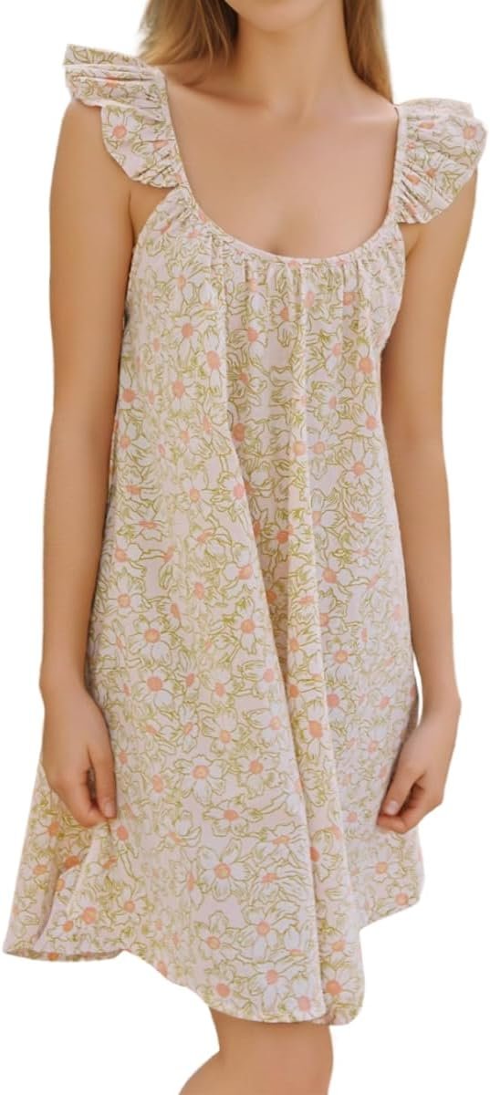 61mwC3pKJSL._AC_SL1200_d871fa4c-43bd-45f9-9bb6-5403f1a08ab6 Womens Ruffle Nightgown Cotton Sleeveless Nightdress Soft Printed Night gown with Pockets