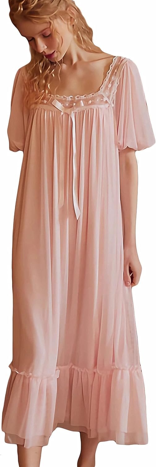 61q2QuRH2xL._AC_SL1500 Women's Lace  Nightgown Long Sleeve Sleepwear Nightdress