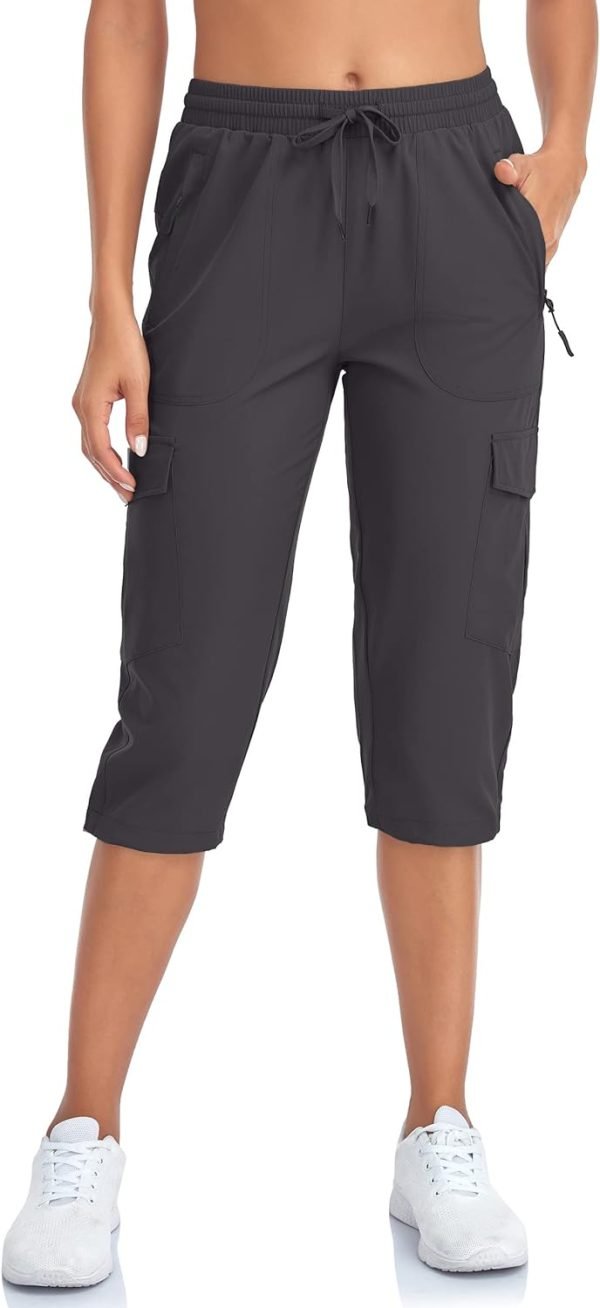 61quFvSF50L._AC_SL1500 Women's Hiking Cargo Capri Pants Lightweight Quick Dry Joggers Outdoor Casual Travel Capris with Zipper Pockets