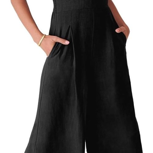 61vngEv0GEL._AC_SL1500 ANRABESS Women's Summer Wide Leg Linen Jumpsuits Dressy V Neck Sleeveless Casual Pants Rompers 2024 Vacation Beach Outfits