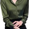 Women's Satin Blouse Fashion Long Sleeve Satin Silk Shirt Work Office Top Casual Shirt