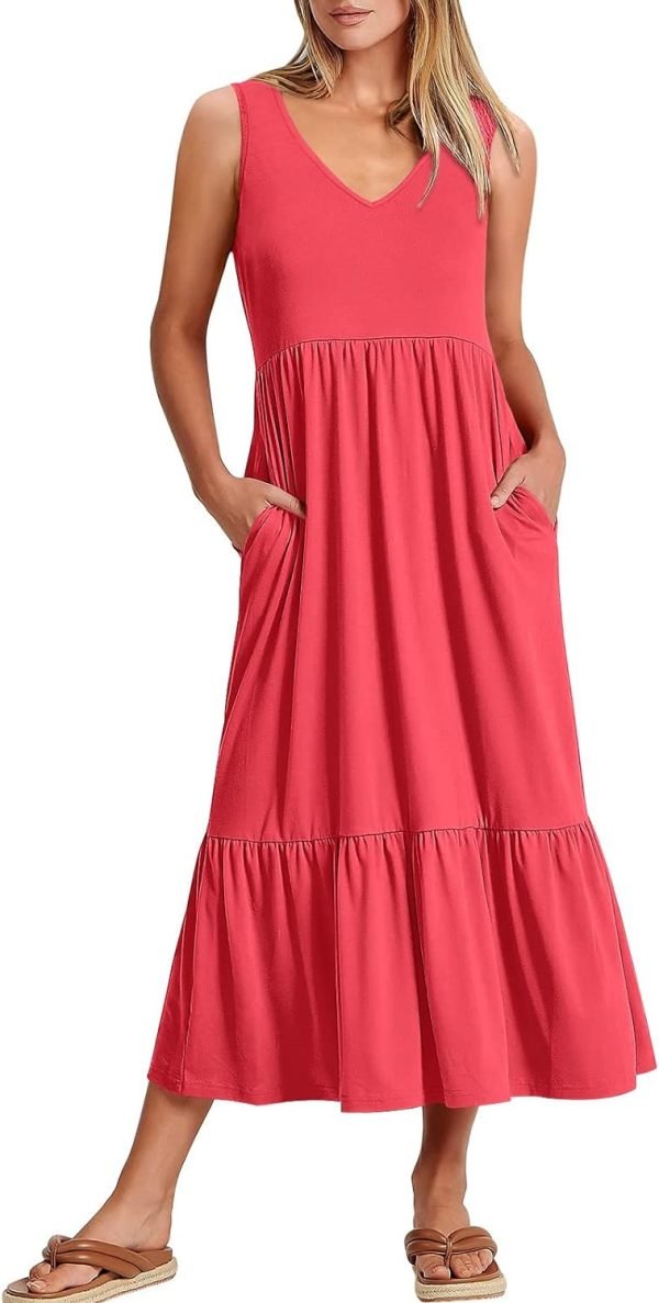 61wAy06d_DL._AC_SL1500 ANRABESS Women's Summer Casual Sleeveless V Neck Swing Dress Fit & Flare Flowy Tiered Maxi Beach Sundress with Pockets