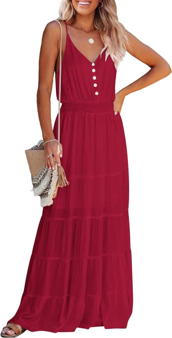 61wD1EzgZJL._AC_SL1500 Womens Summer Spaghetti Strap Sleeveless High Waist Beach Long Maxi Sun Dress