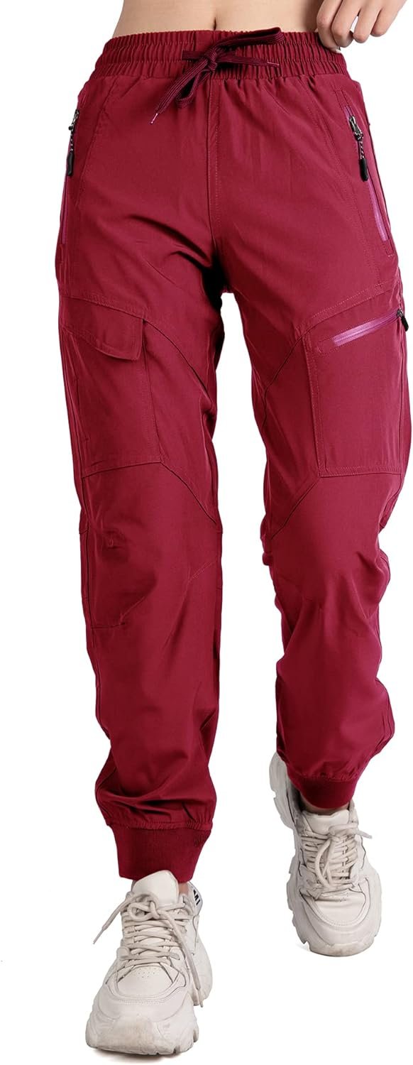 61xMhA35PgL._AC_SL1500 Women's Athletic Hiking Cargo Joggers Pants Outdoor Workout Lightweight Quick Dry UPF 50 Zipper Pockets