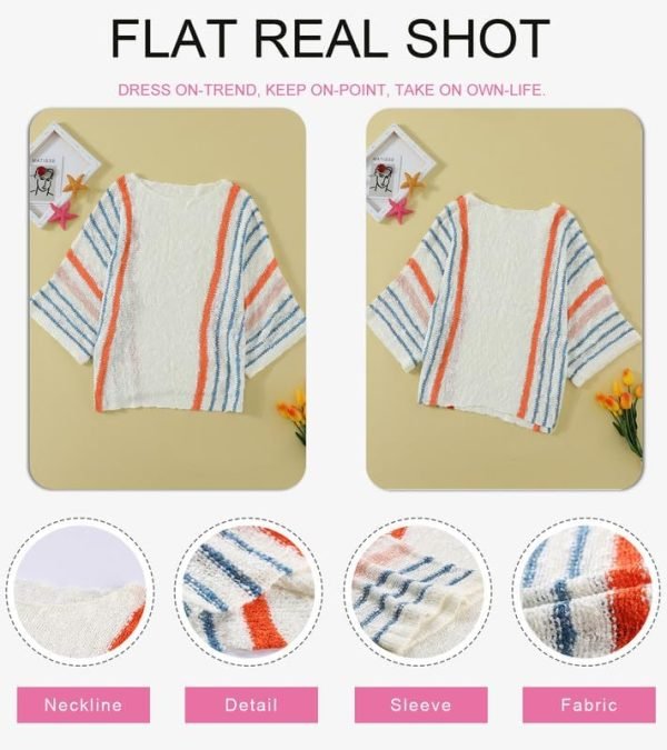 61xhMsS8UDL._AC Womens 2024 Cute Spring Summer Color Block Striped Lightweight Comfy Cable Knit Beach Boho Clothes Pullover Sweaters