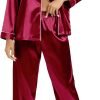 61yg9hacDhL._AC_SL1500 Women's Silk Satin Pajamas Set Long Sleeve Sleepwear Soft Pjs Set Two Piece Button Down Loungewear Pj Set