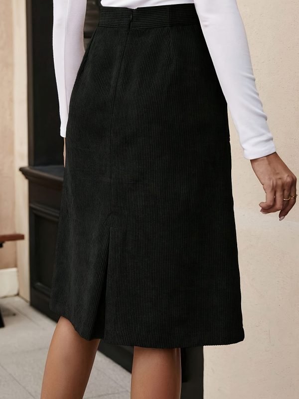 Split Hem Knee Length Sheath Skirt, Elegant Slant Pockets High Waist Skirt For Spring & Summer, Women's Clothing