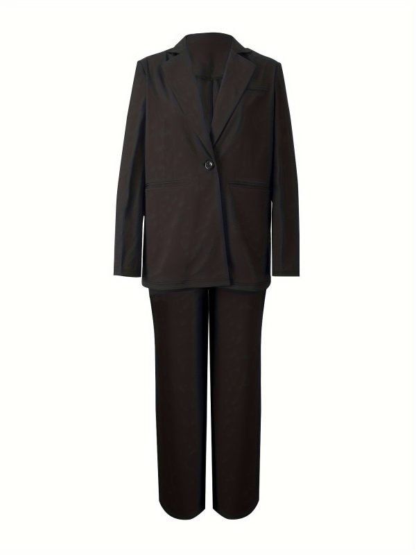 6eaddc1b-b175-404b-bdac-e9c48a58a78b-1 Elegant Office Solid Color Pants, Single Breasted Lapel Blazer & Straight Leg Loose Simple Pants, Women's Clothing