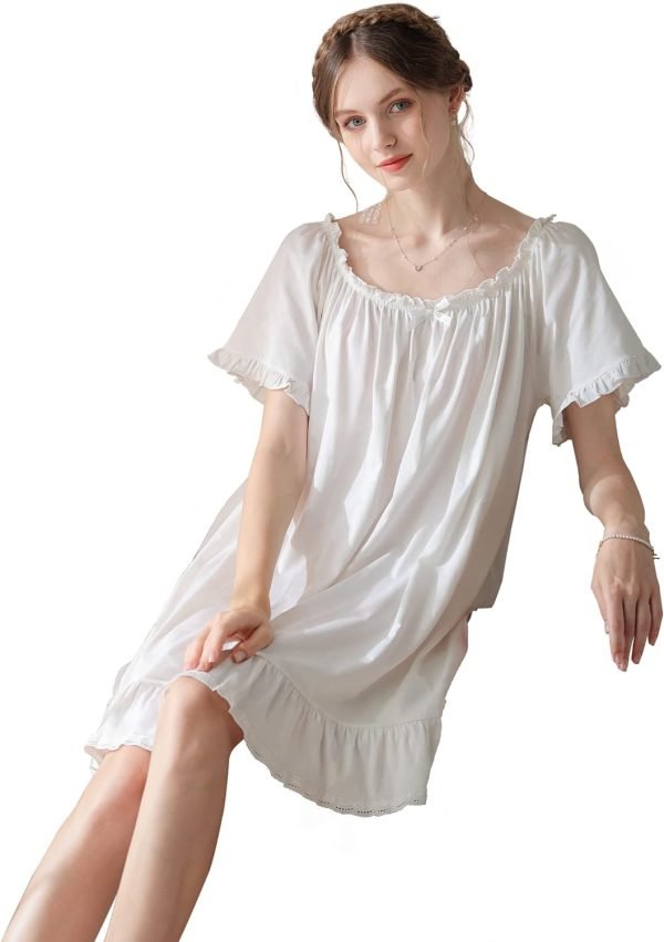 71-WvyRNl2L._AC_SL1500 Women's Cotton Nightgowns Vintage Lightweight Gown Sets Short Sleeve Princess Nightdress