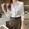 Women's Satin Blouse Fashion Long Sleeve Satin Silk Shirt Work Office Top Casual Shirt