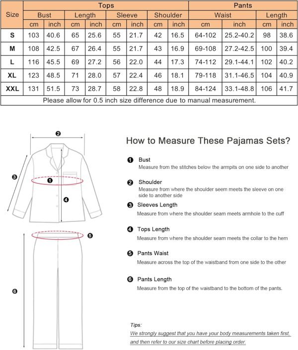 Silk Satin Pajamas Set for Women 2 Piece Soft Long Sleeve Tops & Bottoms Sleepwear Pj Lounge Set S-XXL