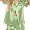 713_7k8lkQL._AC_SL1500 Womens Silk Satin Pajamas Set Button Down Pj Sets Short Sleeve Sleepwear Set S-XXl