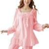 Women Pajamas Set Cotton Long Sleeve Button Down Sleep Shirt Womens Loungewear Set Cotton Nightie