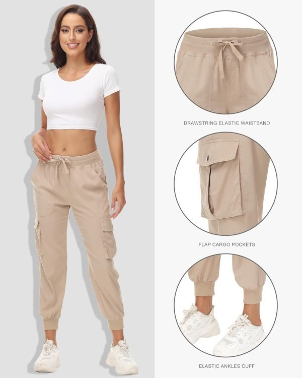 Women's Cargo Hiking Pants Quick Dry Lightweight Elastic Waist Button Pockets Joggers Athletic Sweatpants Travel Casual