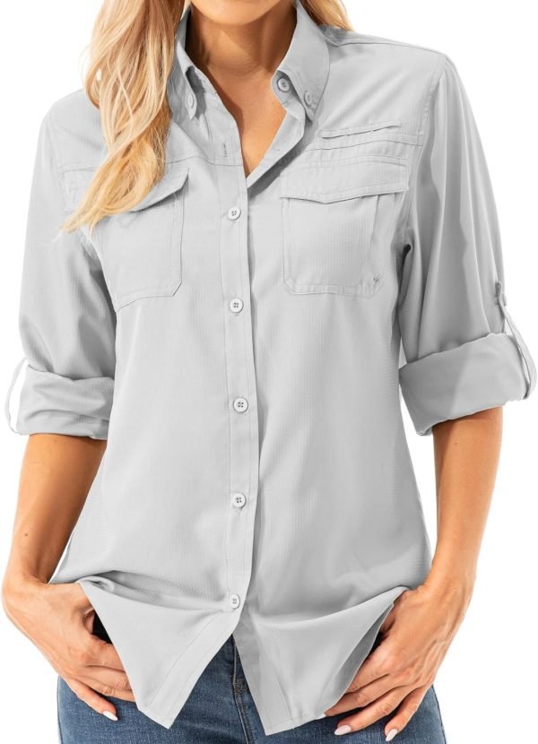 7151a1gmmfL._AC_SL1500 Womens UPF 50+ UV Sun Protection Safari Shirts Long Sleeve Outdoor Cool Quick Dry Fishing Hiking Gardening Shirts