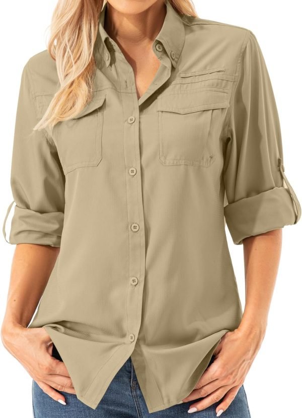 715hEI0-QEL._AC_SL1500 Womens UPF 50+ UV Sun Protection Safari Shirts Long Sleeve Outdoor Cool Quick Dry Fishing Hiking Gardening Shirts