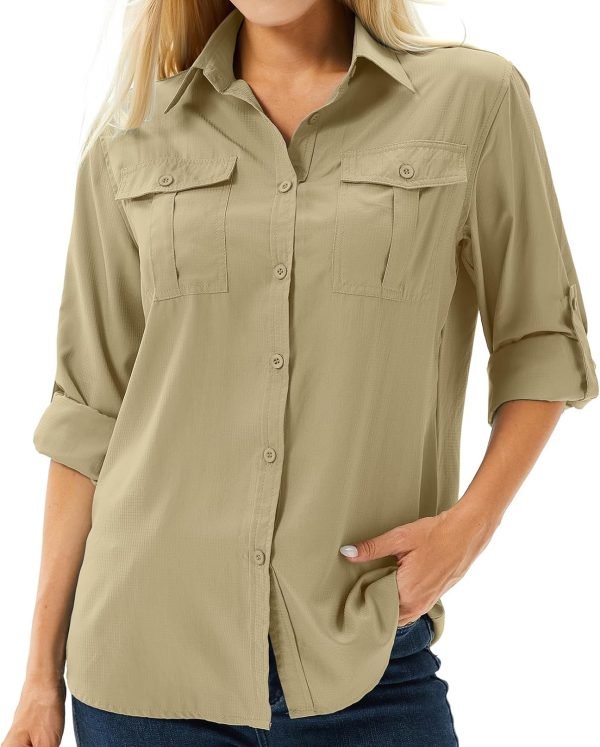 715pXtT5V5L._AC_SL1500 Women's UPF 50 Long Sleeve UV Sun Protection Safari Shirts Outdoor Quick Dry Fishing Hiking Travel Shirts