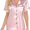 7164ib-paBL._AC_SL1500 Womens Silk Satin Pajamas Set Button Down Pj Sets Short Sleeve Sleepwear Set S-XXl