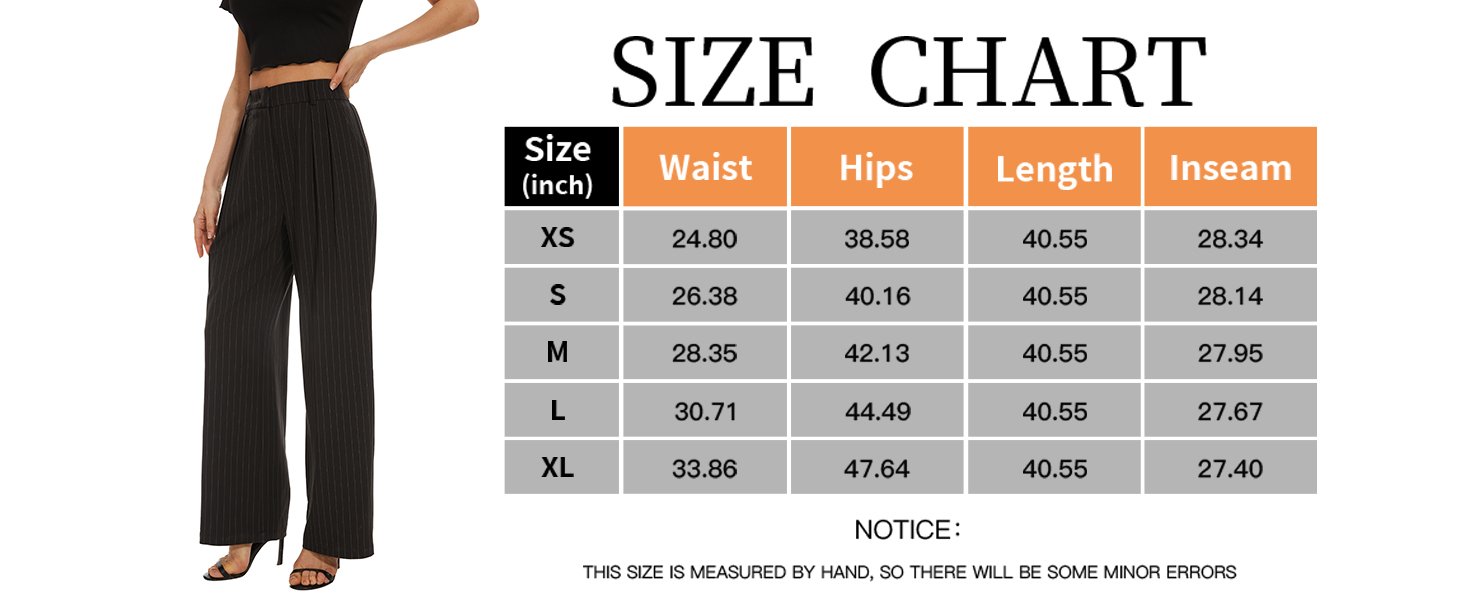 Women's Casual Striped High Waist Wide Leg Pants Elastic Waist Loose Trousers