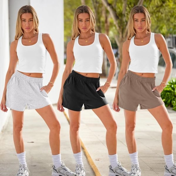 71DP7AG539L._AC_SL1500 3 Pack Womens Sweat Shorts Casual Lounge Cotton Shorts Trendy Summer Running High Waisted Athletic Shorts