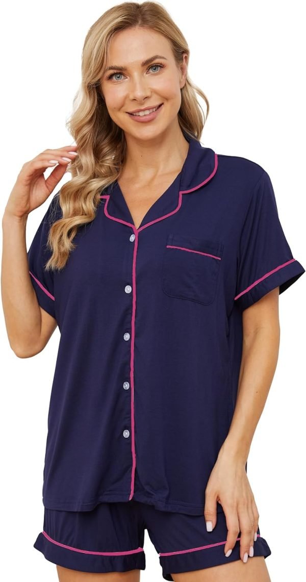 71ECy2VlKzL._AC_SL1500 Womens Pajama Sets Short Sleeve Sleepwear Soft Button Down Nightwear Lounge Pj Set XS-XXL