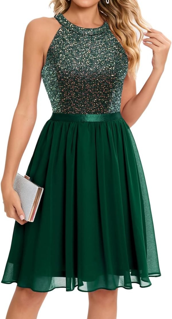 71FX0TFq6PL._AC_SL1500 Sequin Halter Prom Dress for Women Party Night Elegant Wedding Bridesmaid Dresses