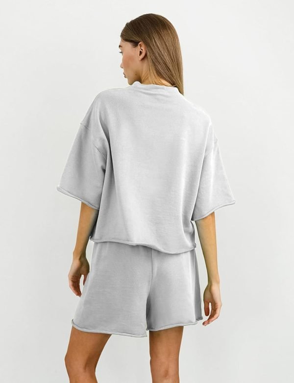 71L2J6QV9PL._AC_SL1500 Women's 2 Piece Outfits Lounge Sets Crew Neck Short Sleeve Pullover Tops High Waisted Shorts Tracksuits