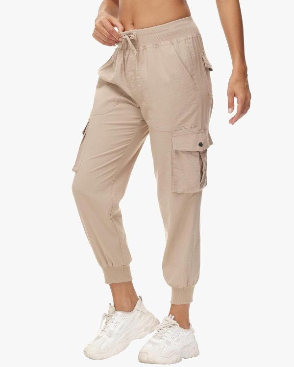 Women's Cargo Hiking Pants Quick Dry Lightweight Elastic Waist Button Pockets Joggers Athletic Sweatpants Travel Casual