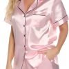 71Mqhc5NbJL._AC_SL1500 Womens Silk Satin Pajamas Set Button Down Pj Sets Short Sleeve Sleepwear Set S-XXl