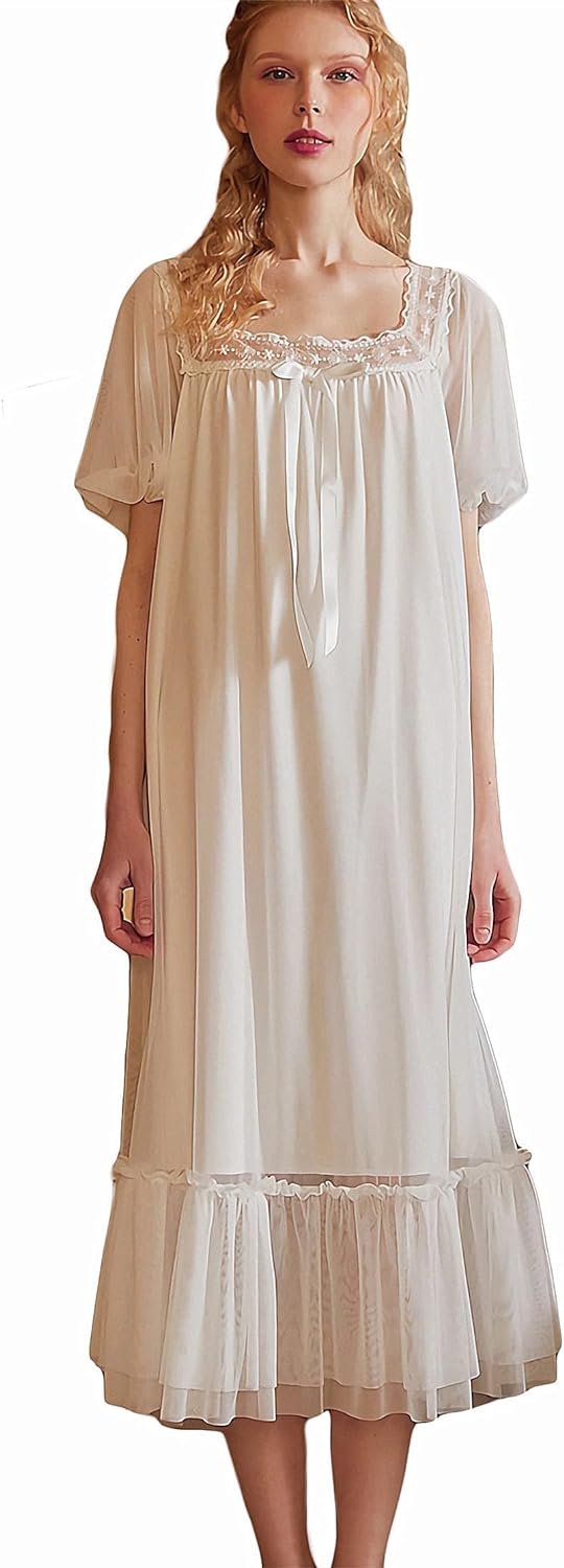 71N5YTtohOL._AC_SL1500 Women's Lace  Nightgown Long Sleeve Sleepwear Nightdress