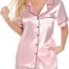 71NprWvkxjL._AC_SL1500 Womens Silk Satin Pajamas Set Button Down Pj Sets Short Sleeve Sleepwear Set S-XXl