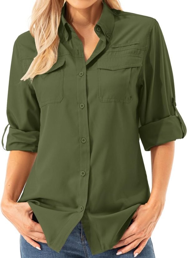 71ONLe4pL-L._AC_SL1500 Womens UPF 50+ UV Sun Protection Safari Shirts Long Sleeve Outdoor Cool Quick Dry Fishing Hiking Gardening Shirts