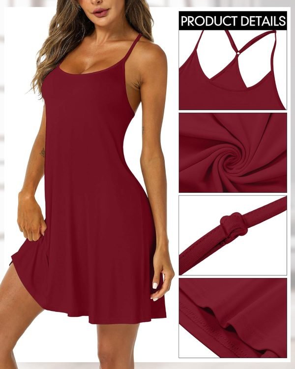 71PZBeM2bxL._AC_SL1500 3 Pcs Women's Sleeveless Nightgown, Scoop Neck Pajama Dress Racerback Sleep Dress Sleeveless Nightdress Chemise