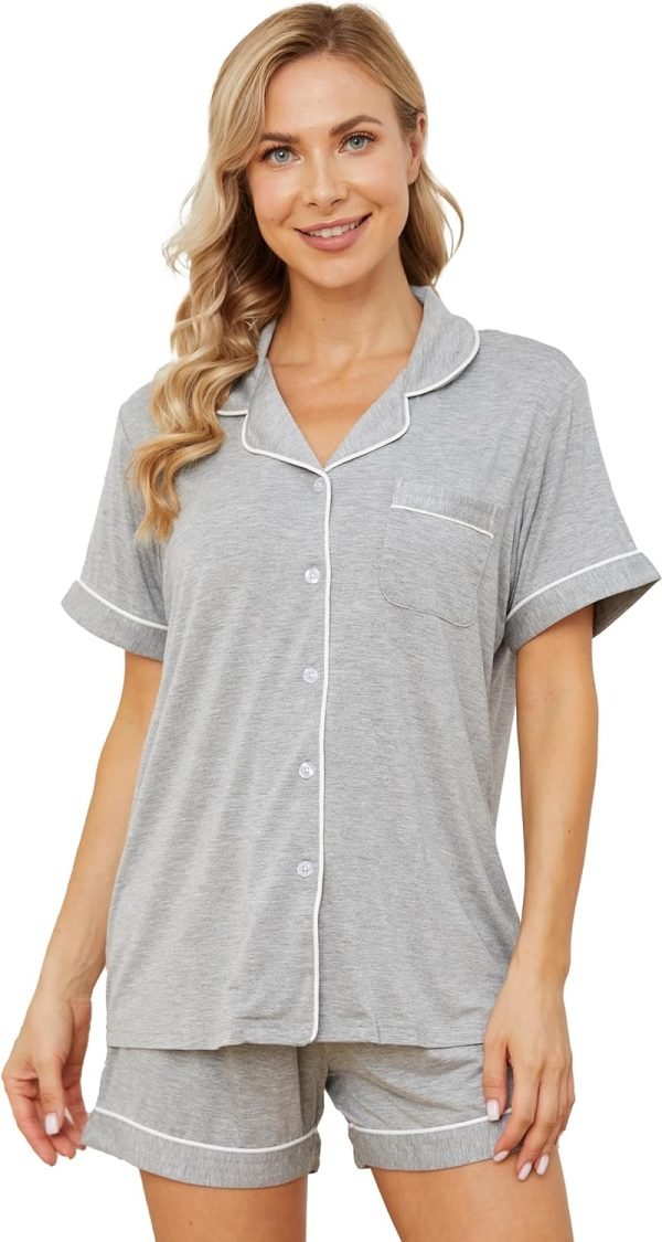 71R1odR-1CL._AC_SL1500 Womens Pajama Sets Short Sleeve Sleepwear Soft Button Down Nightwear Lounge Pj Set XS-XXL