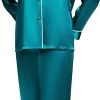 71S69tJfuzL._AC_SL1500 Women's Satin Pajamas Set Long Sleeve Button Down Shirt With Long Pant Sleepwear