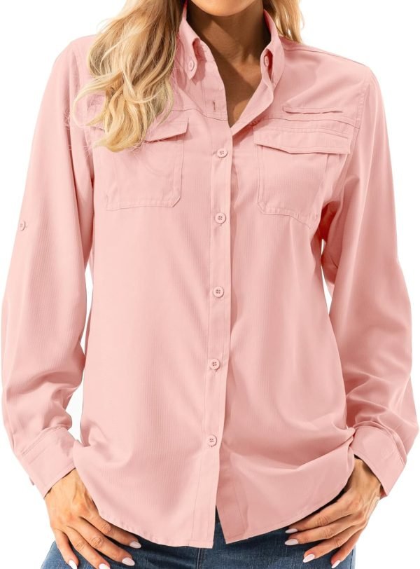 71WlXIDaW2L._AC_SL1500 Womens UPF 50+ UV Sun Protection Safari Shirts Long Sleeve Outdoor Cool Quick Dry Fishing Hiking Gardening Shirts
