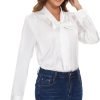 Womens Satin Solid Blouse Bow Tie Neck Button Down Shirts Long Sleeve Office Work Blouses Dressy Tops for Ladies Casual