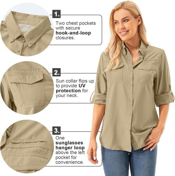 71Y3B_JeynL._AC_SL1500 Womens UPF 50+ UV Sun Protection Safari Shirts Long Sleeve Outdoor Cool Quick Dry Fishing Hiking Gardening Shirts