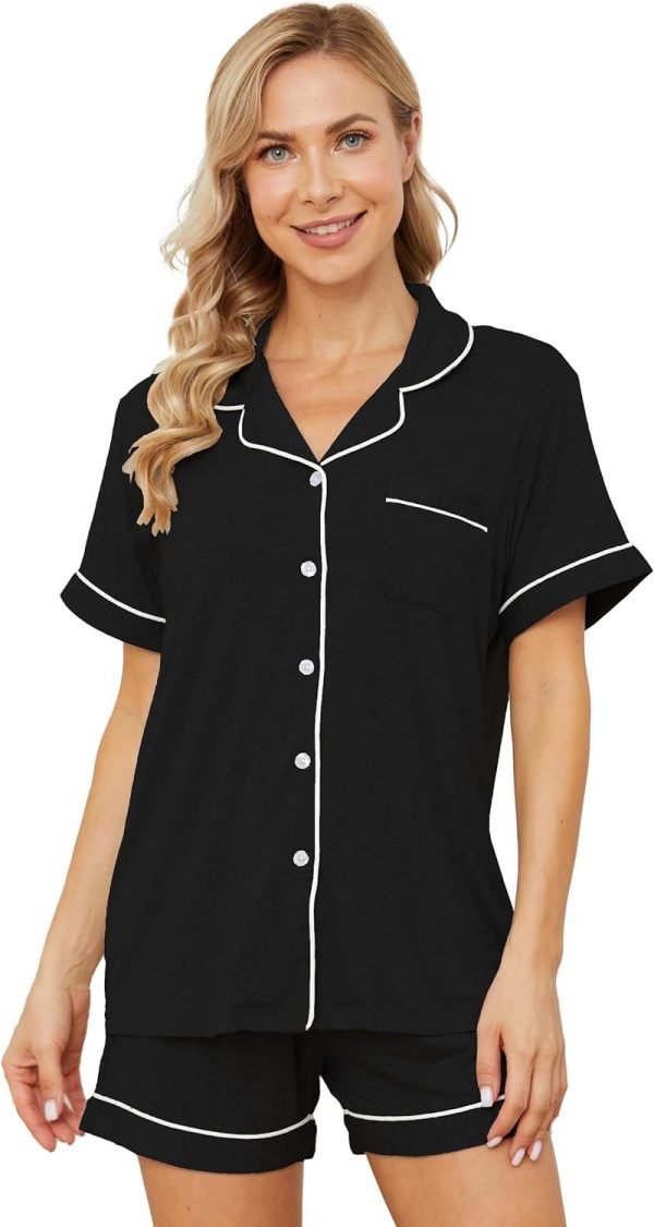 71ZZh7_SsaL._AC_SL1500 Womens Pajama Sets Short Sleeve Sleepwear Soft Button Down Nightwear Lounge Pj Set XS-XXL